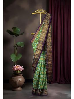 Unnati Silks - Women Green Cotton Silk Printed Saree with Unstitched Blouse