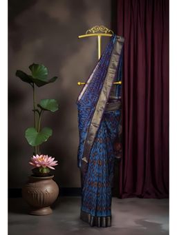 Unnati Silks - Women Grey Cotton Silk Printed Saree with Unstitched Blouse
