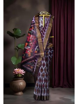 Unnati Silks - Women Cream Cotton Silk Printed Saree with Unstitched Blouse