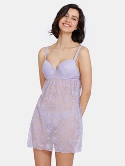 Zivame - Lace Baby Doll With Thongs - Violet Tulip Purple