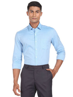 Arrow - Men Blue Self Design Manhattan Slim Fit Formal Shirt