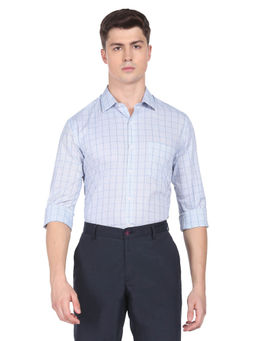 Arrow - Men Blue Windowpane Checks Dobby Formal Shirt