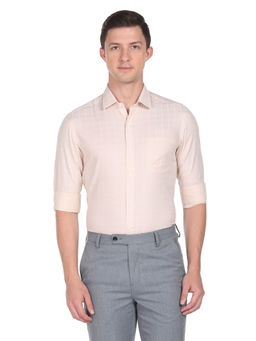Arrow - Men Beige Windowpane Checks Cotton Formal Shirt