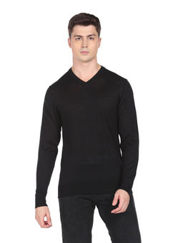 Arrow - Men Black V-Neck Solid Sweater