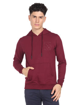 Arrow Sports - Men Red Kangaroo Pocket Solid Hooded Sweatshirt