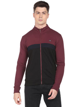 Arrow Sports - Men Red and Black High Neck Colour Block Sweatshirt