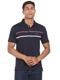 Arrow Sports - Men Navy Horizontal Solid Cotton Polo T-Shirt