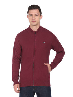 Arrow Sports - Men Red High Neck Zip Up Solid Sweater