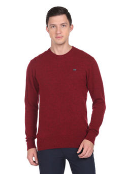 Arrow Sports - Men Dark Red Crew Neck Heathered Sweater