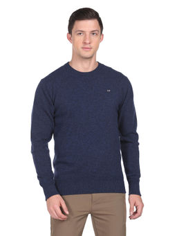 Arrow Sports - Men Dark Blue Crew Neck Heathered Sweater