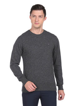 Arrow Sports - Men Grey Crew Neck Heathered Sweater