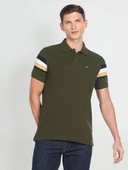 Arrow Sports - Striped Sleeve Cotton Polo T-Shirt