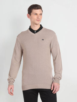 Arrow Sports - V-Neck Patterned Knit Sweater