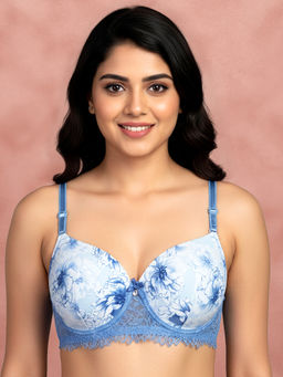 Shyaway - By Susie Delicate Blue Wirefree 3/4Th Coverage Lace Work Seamed Multiway Padded Bra