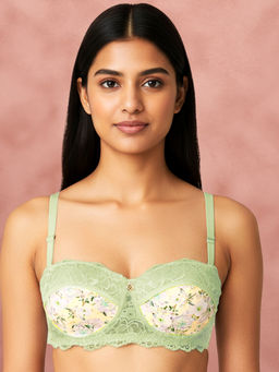 Shyaway - By Susie Bay Green Half Coveage Printed Wired Seamed Balconette Multiway Padded Bra
