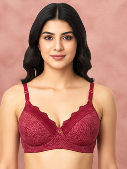 Shyaway - By Susie Beet Red 3/4Th Coverage Seamed Wirefree Multiway Indian Motif Padded Bra