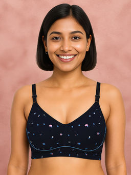 Shyaway - By Susie Dark Blue 3/4Th Coverage Seamless Contrast Piping Moulded Wirefree Bra