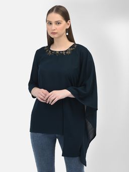 CRIMSOUNE CLUB - Women Embellished Green Flared Sleeves Round Neck Top