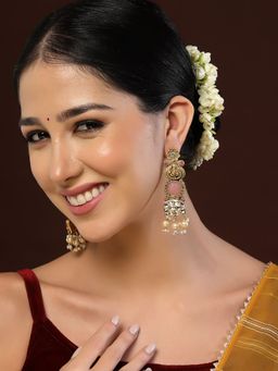 PANASH - Gold Plated Kundan Studded & Beaded Drop Earrings