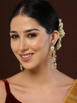 PANASH - Gold-Plated Stone Studded & Beaded Drop Earrings