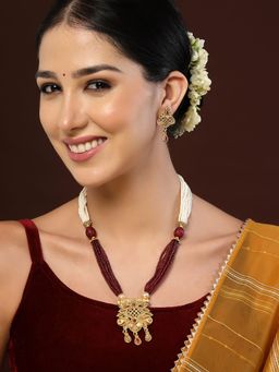 PANASH - Gold-Plated Stone-Studded &amp; Beaded Jewellery Set