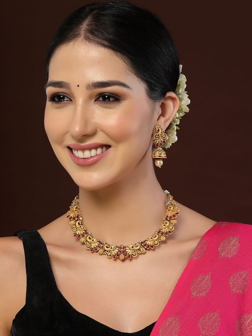 PANASH Gold Plated Artificial Stones and Beads Jewellery Set