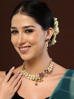 PANASH - Gold Plated Artificial Stones and Beads Jewellery Set