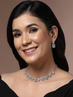 PANASH - Rhodium-Plated Stone & Diamond Studded Look Jewellery Set