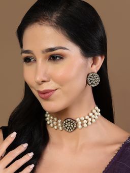 PANASH - Gold-Plated Stone-Studded & Beaded Jewellery Set