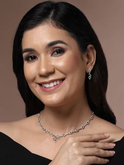 PANASH - Rhodium-Plated Stones-Studded Jewellery Set