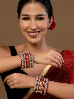 PANASH - Gold-Plated Red CZ Stone-Studded Wedding Chuda (Set of 10)