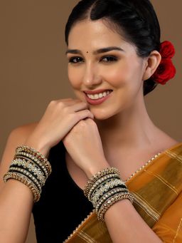 PANASH - Gold-Plated Artificial Stone Studded Bangles (Set of 16)