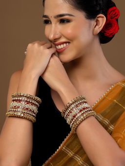 PANASH - Gold-Plated Artificial Stone Studded Bangles (Set of 18)