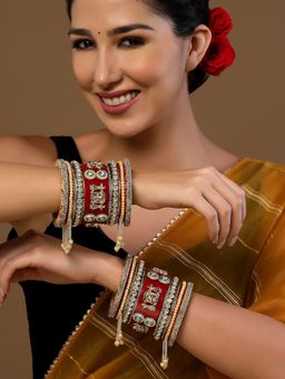 PANASH - Gold-Plated Stone-Studded & Beaded Bangles (Set of 22)