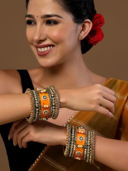 PANASH - Gold-Plated Artificial Stone Studded Bangles (Set of 14)