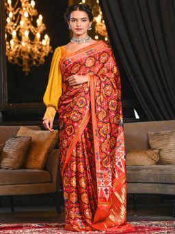 Beatitude - Multicolor Gajji Satin Silk Printed Saree with Unstitched Blouse