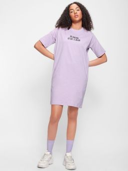 Bewakoof - Womens Purple Graphic Boxy Dresses