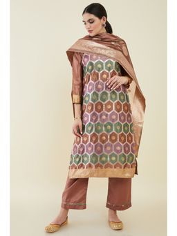 Soch - Multicolour Organza Unstitched Dress Material With Woven Zari Designs And Geometric Patterns - 3 Meter Kurta Fabric
