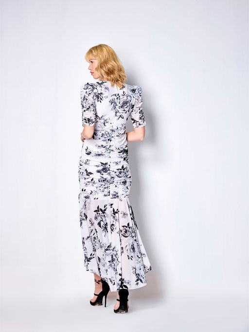 Buy COVER STORY Black Floral Print Mesh Fishtail Maxi Dress Online