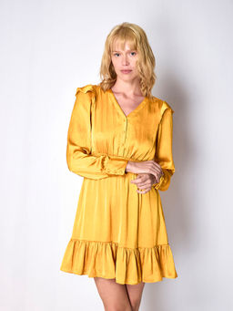 Cover Story - Mustard Satin Skater Dress