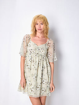 Cover Story - Mint Floral Print Skater Dress