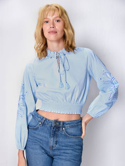Cover Story - Blue Cotton Poplin Crop Top