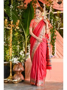 Beatitude - Pink Soft Silk Banarasi Woven Saree Paithani Pallu with Unstitched Blouse
