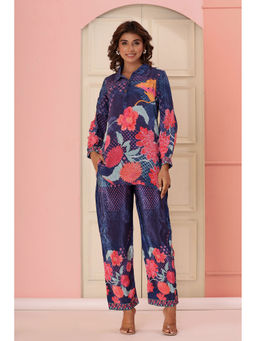 Autumnlane - Dhwani Digital Blue Floral Print Pure Crepe Premium Kurta with Pant (Set of 2)