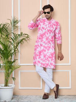 See Designs - Pink Printed and Embroidered Cotton Straight Kurta with Pyjama (Set of 2)