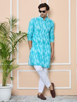 See Designs - Green Printed and Embroidered Cotton Straight Kurta with Pyjama (Set of 2)