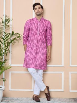See Designs - Magenta Printed and Embroidered Cotton Straight Kurta with Pyjama (Set of 2)
