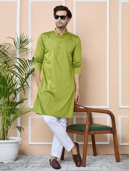 See Designs - Green Thread Work Straight Kurta with Pyjama (Set of 2)