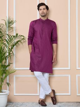 See Designs - Purple Thread Work Straight Kurta with Pyjama (Set of 2)