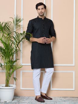 See Designs - Black Thread Work Straight Kurta with Pyjama (Set of 2)